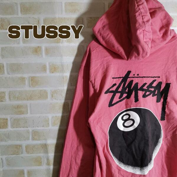 STUSSY ステューシー Tシャツ 長袖 ロンＴ ピンク エイトボール