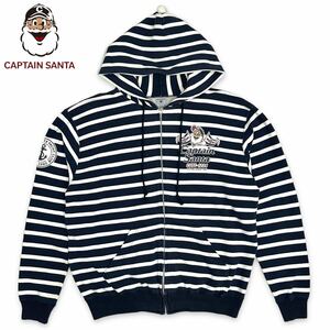  domestic regular goods # CAPTAIN SANTA ( Captain Santa ) illustration print border pattern long sleeve sweat Parker white navy blue ( white / navy ) XL