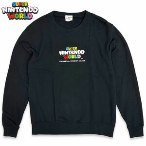 正規品■ UNIVERSAL STUDIO (ユニバーサル スタジオ) SUPER NINTENDO WORLD スーパーニンテンドウ ワールド ロゴ刺繍 長袖 スウェット 黒 L