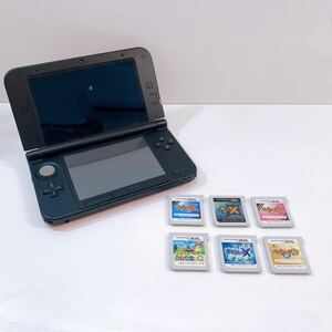 303☆中古☆ Nintendo 3DS LL 本体 レッド×ブラック ソフト6個付き ニンテンドー 任天堂 タッチペンなし 初期化済み 動作確認済み 現状品