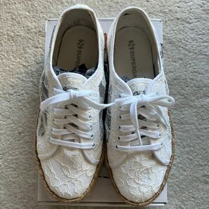 ・美品・SUPERGA エスパドリーユ　総レース　白　