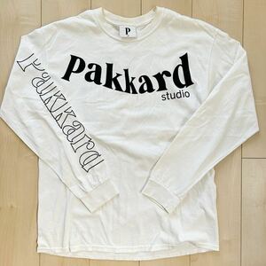 希少　レア　90s　USA製　PAKKARD STUDIO　クルーネック　長袖　Tシャツ　ロンT　ホワイト　メンズ　Lサイズ　ヴィンテージ　US古着