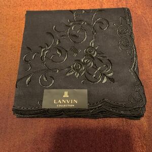 LANVIN ランバン ハンカチ ブラック黒 礼装 刺繍 未使用E