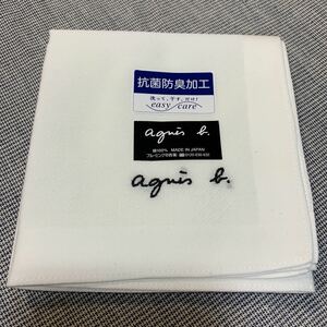 アニエスベー agnes b. ハンカチ ホワイト白 防菌防臭加工　easy care 刺繍 礼装 未使用C