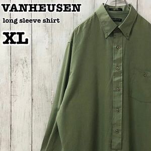 VANHEUSEN US アメリカ古着 長袖 チェック レーヨン ポリ ボタンダウン シャツ XL