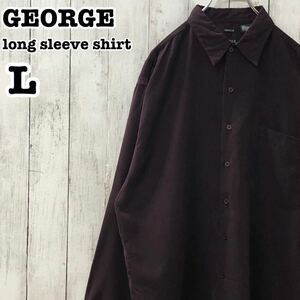 GEORGE US アメリカ古着 長袖 ストライプ系 ポリエステル シャツ L