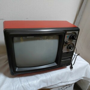 [ rare ] tv sharp junk 77 made 1-6 month period 14c-482a Brown tube Showa Retro red red antique 0327-A width -SA2