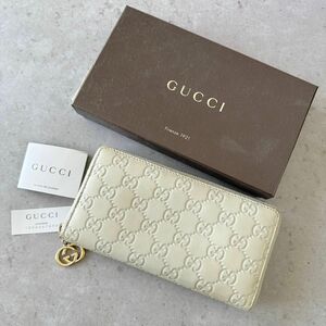 【美品】GUCCI グッチ 長財布 ラウンドジップ インターロッキング シマ