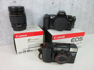 【Canon カメラ2台 レンズ1台まとめ】EOS kiss パノラマ Autoboy2 QUARTZ DATE EF28-80㎜ f/3.5-5.6 ULTRASONIC 38㎜ 1:2.8 キャノン 箱有