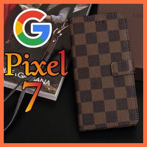 ［売り上げNo1］Google Pixel 7ケース 手帳型 茶色　チェック柄 PUレザー 高級感　大人気グーグルピクセル7カバー