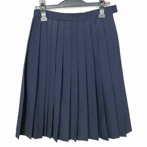 1円 スクールスカート 夏物 w62-丈60 紺 中学 高校 プリーツ 学生服 制服 女子 中古 IN3270