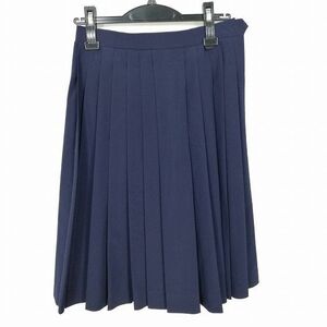 1円 スクールスカート 夏物 w62-丈60 紺 中学 高校 プリーツ 学生服 制服 女子 中古 IN3253