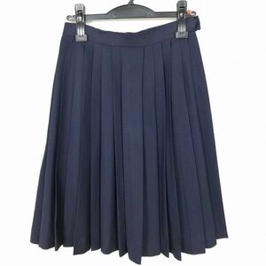 1円 スクールスカート 冬物 w62-丈59 紺 中学 高校 プリーツ 学生服 制服 女子 中古 IN3439