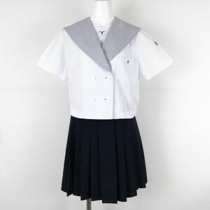 1円 セーラー服 ミニスカート 上下2点セット 165A 大きいサイズ 夏物 女子 学生服 大分鶴崎工業高校 白 制服 中古 ランクC EY5582