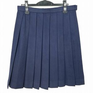 1円 スクールスカート 冬物 w69-丈58 紺 中学 高校 森英恵 プリーツ 学生服 制服 女子 中古 IN3557