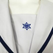 1円 セーラー服 スカート スカーフ 上下3点セット M 大きいサイズ 夏物 青1本線 女子 学生服 中学 高校 白 制服 中古 ランクC EY5800_画像6