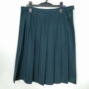 1円 スクールスカート 大きいサイズ 夏物 w75-丈66 緑 鹿児島松陽高校 プリーツ 学生服 制服 女子 中古 IN3700