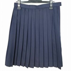 1円 スクールスカート 冬物 w69-丈58 紺 中学 高校 プリーツ 学生服 制服 女子 中古 IN3772