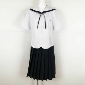 1円 セーラー服 スカート 紐タイ 上下3点セット 大きいサイズ カンコー 夏物 青1本線 女子 学生服 中学 高校 白 制服 中古 ランクC EY5930