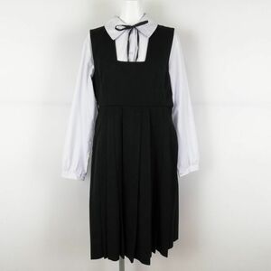 1円 ジャンパースカート 紐タイ バスト94 ウエスト74 冬物 女子 学生服 中学 高校 黒 制服 中古 ランクC EY6156