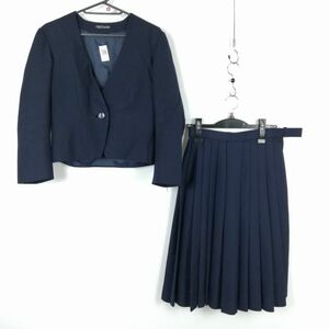 1円 イートン スカート 上下2点セット 冬物 女子 学生服 中学 高校 紺 制服 中古 ランクC NA9877