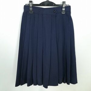 1円 スクールスカート 冬物 w69-丈65 紺 東京共立女子中学 プリーツ 学生服 制服 女子 中古 IN3962