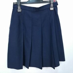 1円 スクールスカート 冬物 w63-丈46 紺 中学 高校 プリーツ 学生服 制服 女子 中古 HK1946