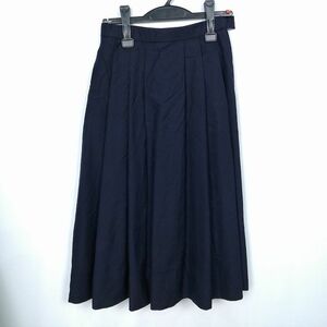 1円 スクールスカート 冬物 w58-丈73 紺 中学 高校 プリーツ 学生服 制服 女子 中古 HK1950