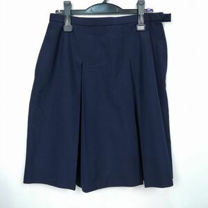 1円 スクールスカート 大きいサイズ 夏物 w75-丈54 紺 中学 高校 プリーツ 学生服 制服 女子 中古 HK1933