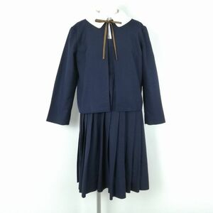 1円 ジャケット ジャンパースカート 紐タイ 上下4点セット 冬物 女子 学生服 中学 高校 紺 制服 中古 ランクC EY5803