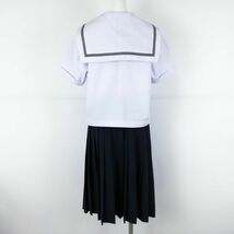 1円 セーラー服 スカート 上下3点セット 3L 大きいサイズ 夏物 グレー1本線 女子 学生服 兵庫朝日中学 白 制服 中古 ランクB EY6388_画像2