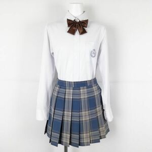 1円 ブラウス マイクロミニスカート リボン 上下3点セット M 富士ヨット 中間服 女子 学生服 大阪東大谷高校 白 制服 中古 ランクC EY6541