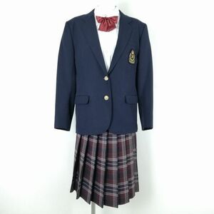 1円 ブレザー チェックスカート リボン 上下4点セット 170A 大きいサイズ カンコー 冬物 女子 学生服 大阪峰塚中学 紺 中古 ランクC EY6559