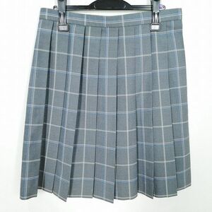 1円 スクールスカート 大きいサイズ 夏物 w75-丈57 チェック 中学 高校 プリーツ 学生服 制服 女子 中古 IN4039