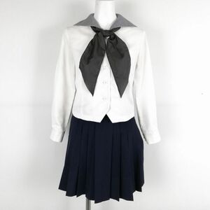 1円 セーラー服 マイクロミニスカート 上下2点セット 中間服 女子 学生服 熊本東海大学付属熊本星翔高校 白 制服 中古 ランクC EY6833