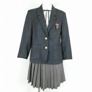 1円 ブレザー チェックスカート 紐タイ 上下4点セット 指定 冬物 女子 学生服 東京富士見丘中学高校 グレー 制服 中古 ランクC EY6751