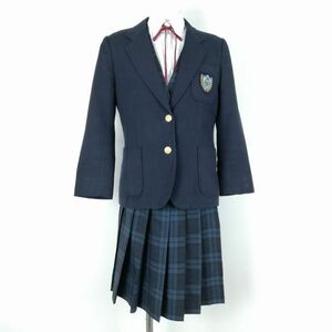 1円 ブレザー ベスト チェックスカート 上下5点セット 指定 155A カンコー 冬物 女子 学生服 東京立川第一中学 紺 中古 ランクC EY6734