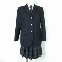 1円 ブレザー チェックスカート ネクタイ 上下4点セット 165A 冬物 女子 学生服 東京駒澤大学高校 紺 制服 中古 ランクC EY6720_画像1