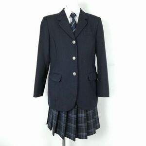 1円 ブレザー チェックスカート ネクタイ 上下4点セット 165A 冬物 女子 学生服 東京駒澤大学高校 紺 制服 中古 ランクC EY6720