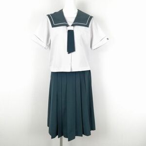 1円 セーラー服 スカート 上下3点セット 165 大きいサイズ トンボ 夏物 白1本線 女子 学生服 鹿児島明和中学 白 中古 ランクC EY6940