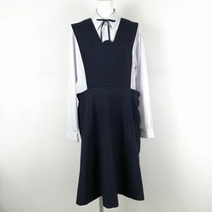 1円 ジャンパースカート 紐タイ ウエスト90 夏物 女子 学生服 中学 高校 紺 制服 中古 ランクC EY7019