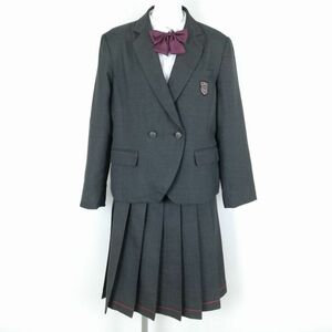 1円 ブレザー スカート リボン 上下4点セット 指定 3L 大きいサイズ 冬物 女子 学生服 東京桜美林中学高校 グレー 中古 ランクB EY6996