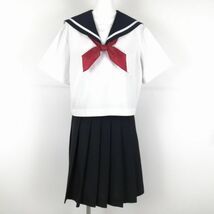 1円 セーラー服 スカート スカーフ 上下3点セット 170B 大きいサイズ 特大 夏物 白1本線 女子 学生服 中学 高校 白 中古 ランクC EY6988_画像1