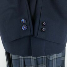 1円 ブレザー チェックスカート リボン 上下4点セット 冬物 女子 学生服 中学 高校 紺 制服 中古 ランクB EY7390_画像3