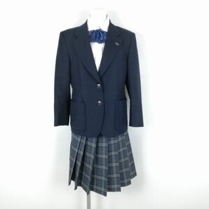 1円 ブレザー チェックスカート リボン 上下4点セット 冬物 女子 学生服 中学 高校 紺 制服 中古 ランクB EY7390の画像1