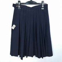 1円 スクールスカート 夏物 w69-丈59 紺 中学 高校 プリーツ 学生服 制服 女子 中古 HK1964_画像2