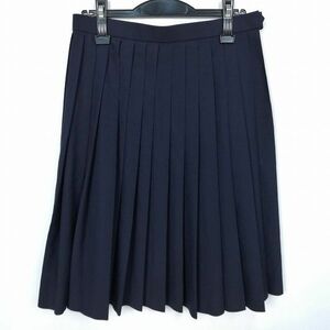 1円 スクールスカート 夏物 w69-丈59 紺 中学 高校 プリーツ 学生服 制服 女子 中古 HK1964