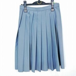 1円 スクールスカート 夏物 w66-丈60 グレー 中学 高校 プリーツ 学生服 制服 女子 中古 HK1978