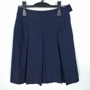 1円 スクールスカート 大きいサイズ 夏物 w72-丈52 紺 中学 高校 プリーツ 学生服 制服 女子 中古 HK2243