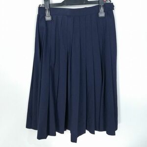 1円 スクールスカート 夏物 w58-丈62 紺 中学 高校 プリーツ 学生服 制服 女子 中古 HK2212